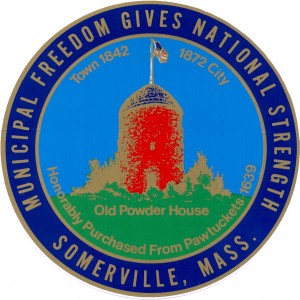 The seal of the City of Somerville, designed by Fred Lund.